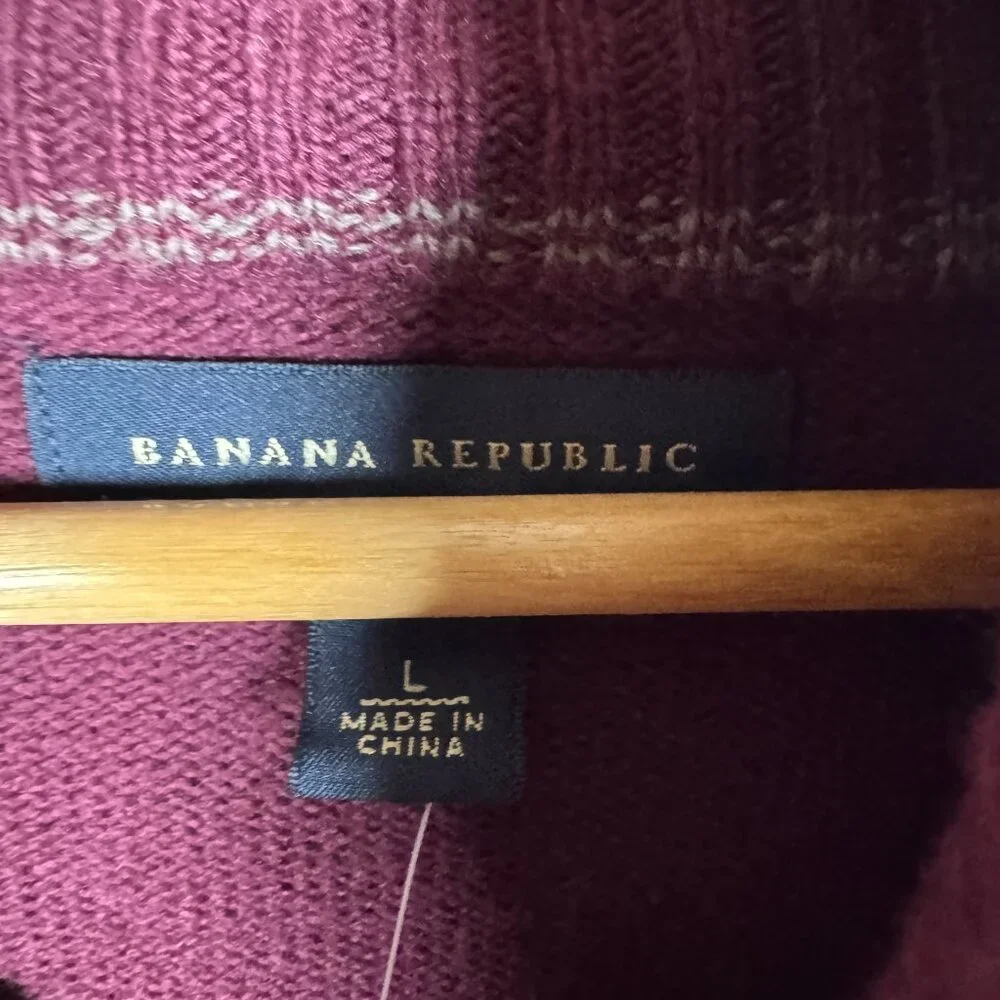 Banana Republic Sweater Mens‎ Size Large Burgundy Cable Knit Shawl Neck Regular